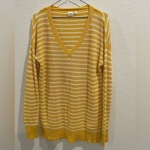 Gap Sweater Yellow and White striped V Neck knit 100% Cotton Sweater size S‎